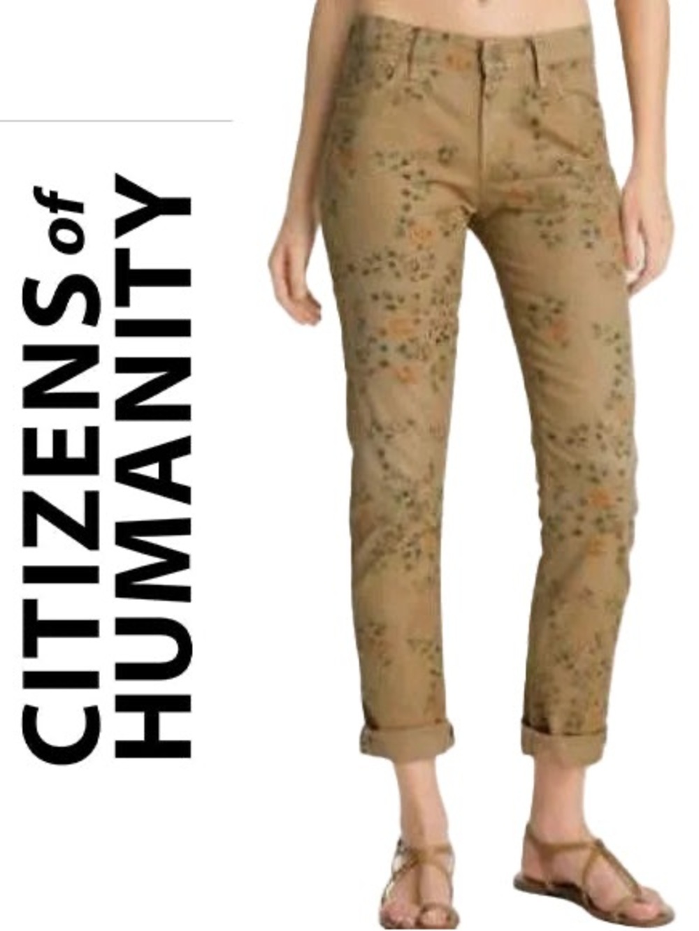 Citizens Of Humanity Mandy High Slim Roll Up Jeans -Tan with Floral Print -sz 28